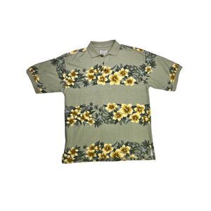 Blackwater Bay shirt men’s small polo light green floral 100% cotton hawaiian